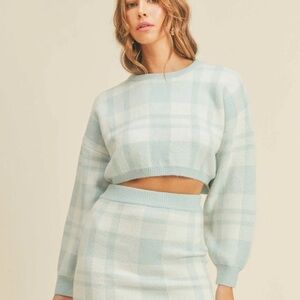 Mable Medium Ensley Plaid Sweater ~ Blue & White Cropped Crop Preppy Clueless